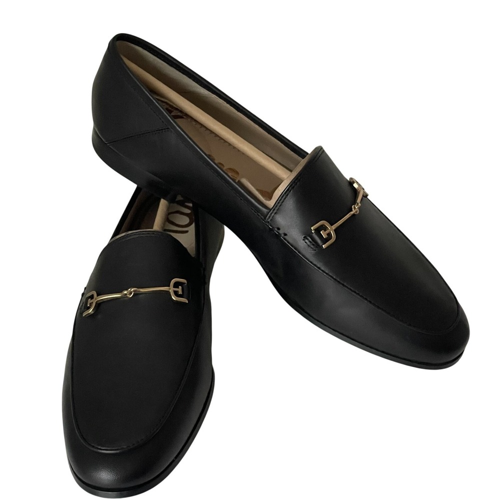 Sam Edelman Black Leather Loafers with Gold Bit